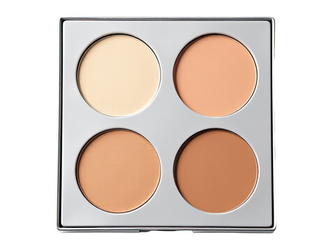 Detailed shot of multiple makeup palettes with various products and tools