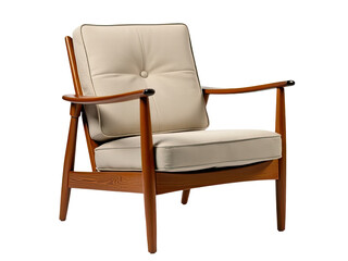 Fototapeta premium A simple wooden chair with a beige cushion, perfect for indoor or outdoor use