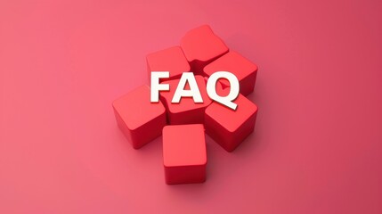 Obraz premium Red blocks arranged with the letters FAQ prominently displayed. The background is a solid pink color, creating a vibrant and modern look.