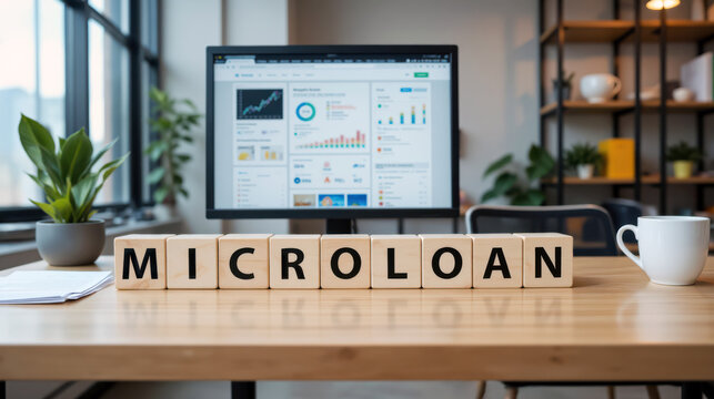 Microloan microfinance lending for small business growth, showing access to credit and repayment terms for entrepreneurs seeking startup capital through community lending schemes and fintech services