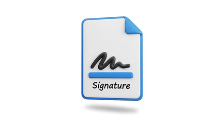 3D rendering of a blue signature icon on a white surface