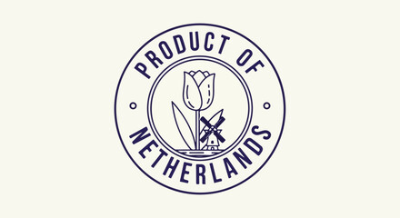 Obraz premium Product of Netherlands Stamp Vector Illustration with Tulip and Windmill