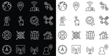 Global Location and Navigation Flat Line Icon Set &ndash; Map, GPS and Technology Vector Collection 