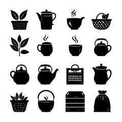 Fototapeta premium Tea Cups and Teapots Icons Set.