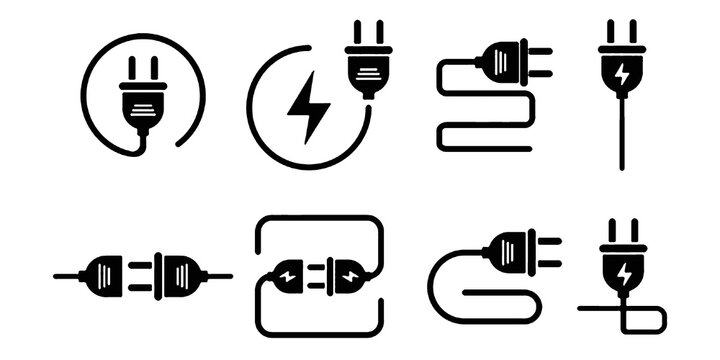 Electrical plug icon set. Socket plug vector icon Socket, plug symbol, vector illustration on transparent background.