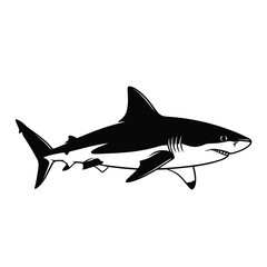 Obraz premium A black and white illustration of a shark swimming in the ocean viewed from the side