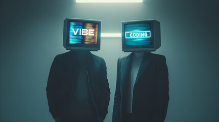 Naklejka na ściany i meble Screen heads representing vibe and coding concepts