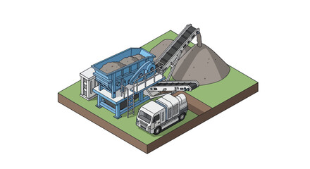 3D rendering of a construction site with machinery and materials. © islak