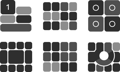 Gray and black squares and circles design elements