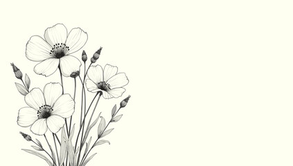 A beautiful black and white illustration of wildflowers evokes a sense of peace and natural elegance. Perfect for backgrounds, designs, or representin