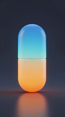 Gradient Colored 3d Medicine Capsule with Reflective Surface and Soft Shadow on Dark Background for Health Care or Pharmaceutical Design