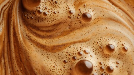 Coffee crema swirling texture with bubbles macro view