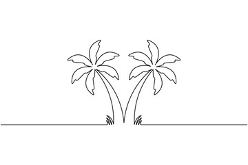 Obraz premium Palm tree continuous one line art minimal outline vector icon for summer design