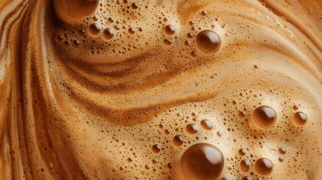 Coffee crema swirling texture with bubbles macro view