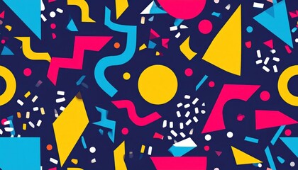 Vibrant Memphis Style Geometric Pattern Background.