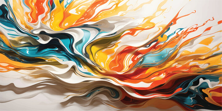 Abstract background with colorful flames and blue liquid waves creates a 3d digital motion design featuring a metallic gold swirl pattern and a flowing wavy texture backdrop