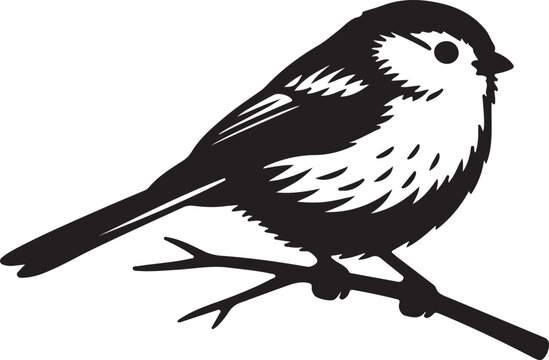 Long-tailed Tit in silhouette on white background.