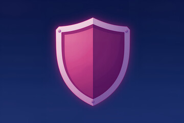 Pink Glowing Shield Icon Symbolizing Protection Security Defense Safety Antivirus Firewall for Digital Online Use Flat Modern Design Isolated on Dark Blue Background