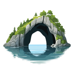 Coastal rock formation arching over water with green vegetation © Aeka