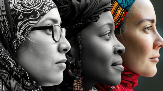 A composite of four diverse women with a blurred background, facing forward and looking at the viewer.