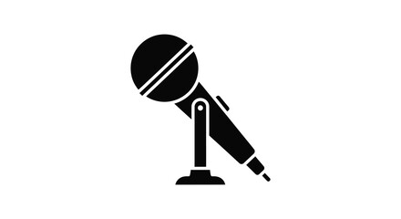 A stark black microphone stands prominently against a white background rendered as a clean silhouette high quality professional detailed modern elegant © GDSneha02