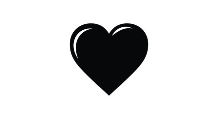 A simple glossy black heart shape stands out against a bright white background creating a striking silhouette high quality professional detailed © GDSneha02