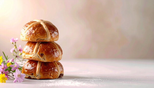 Hot cross buns for Easter celebration copy space