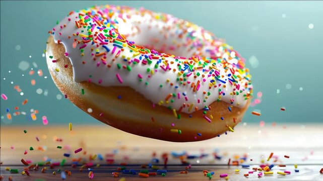 Colorful donut with sprinkles in motion blur.