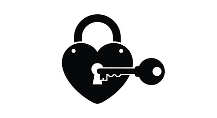 A black silhouette of a heart shaped padlock with a key symbolizing love and security silhouette high quality professional detailed modern elegant