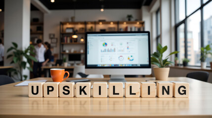Fototapeta premium Upskilling and reskilling plan for employee growth, workforce training for new job skills and certification, career advancement goals for HR retention and internal mobility strategy program