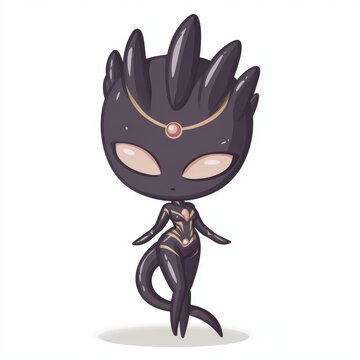 Chibi alien queen character fantasy mythical creature with golden accents