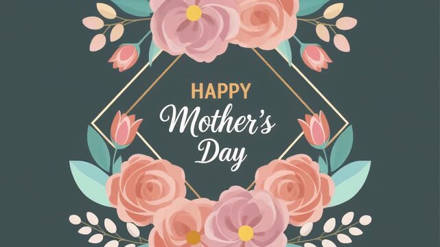 Happy Mothers Day Floral Greeting Card with Elegant Frame Art