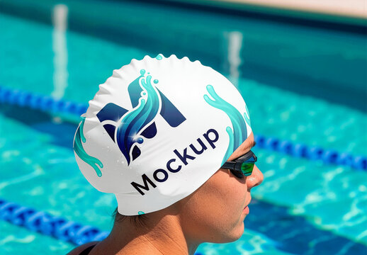 Swim Cap Mockup On A Swimmers Head