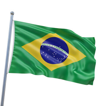 The flag of brazil waving on a pole isolated on transparent background