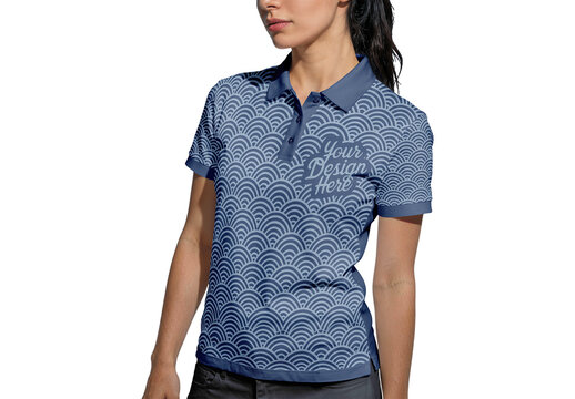 Woman With Polo Tshirt Mockup