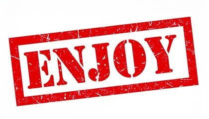 Red Rectangular ENJOY Stamp with Bold Capital Letters and Distressed Texture