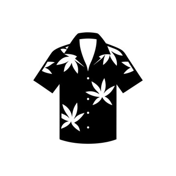 Black and white hawaiian style short sleeve button-up shirt with cannabis leaf print