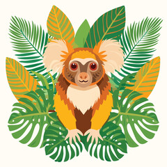 Cartoon lemur surrounded by lush tropical foliage © Putta