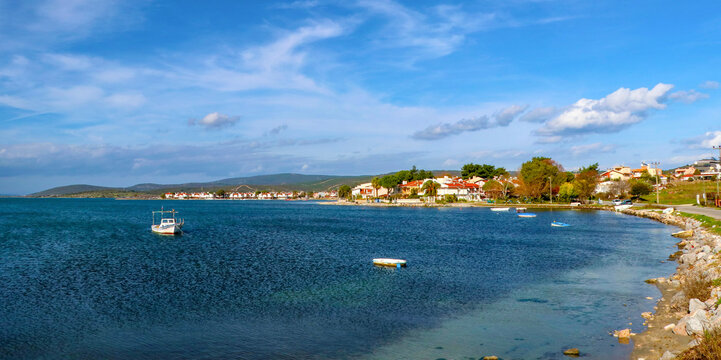 Icmeler / Urla / Izmir / Turkey, February 4, 2019, blue sea landscape
