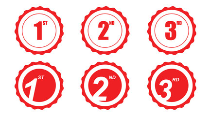Red Award Badge Set 1st 2nd 3rd Place Ribbon Medal Vector Icons