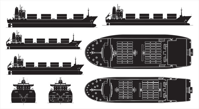 Cargo Ship Blueprint &ndash; Marine Vessel Engineering CAD Technical Drawing