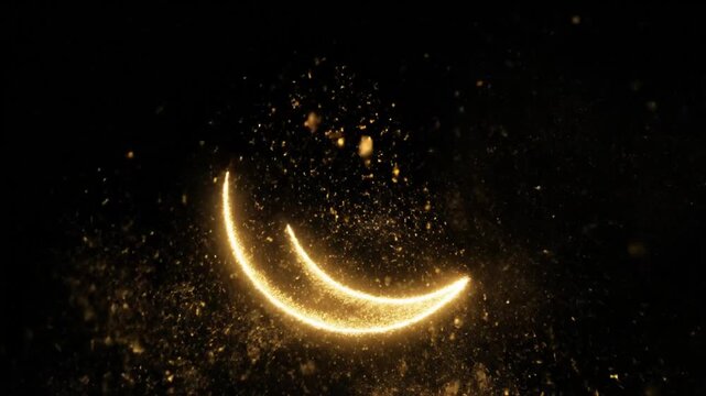 Ramadan celebrations begin with crescent moon glowing brightly in night sky