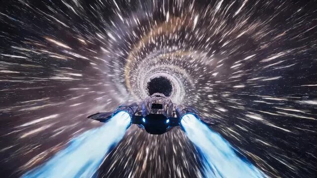 Spaceship traveling through wormhole