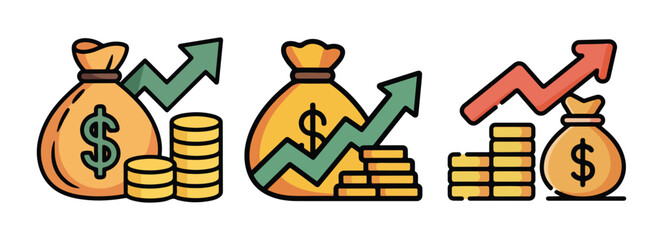 Fototapeta premium Earnings Growth Flat Icons, Financial Success Illustration Pack