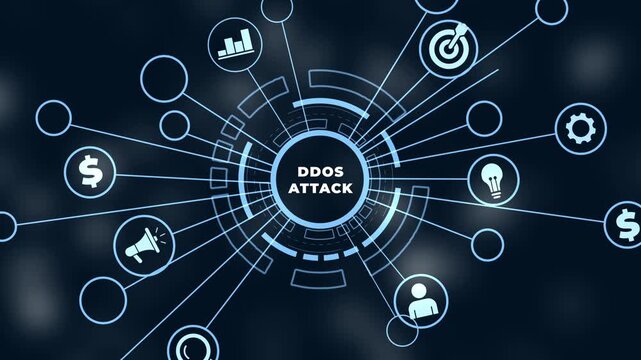 DDoS ATTACK inscription, online attack concept inscription, online security concept.