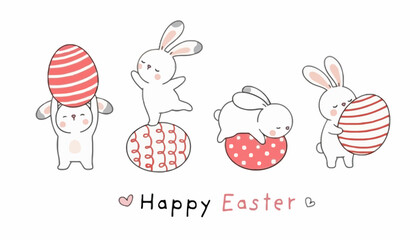 Easter celebration with bunnies and decorated eggs on a happy day © dale