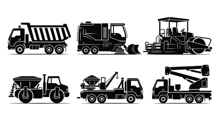 Construction Vehicles Black Silhouette Set Illustration © Pitiyage