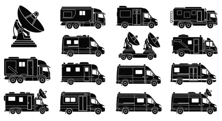 News broadcast and satellite van illustration © Pitiyage