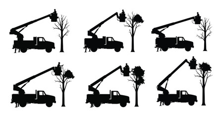 Aerial boom truck with trees silhouette illustration © Pitiyage