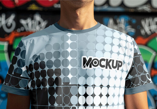 Man In A T Shirt Standing In Graffiti Wall Mockup